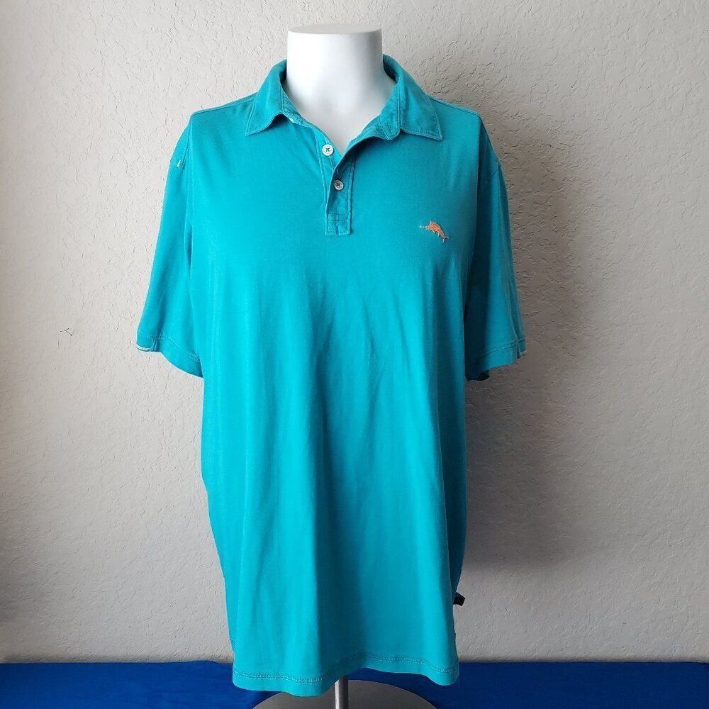 Tommy Bahama IslandZone Polo Shirt  XL Teal Turquoise Blue Embroidered Marlin